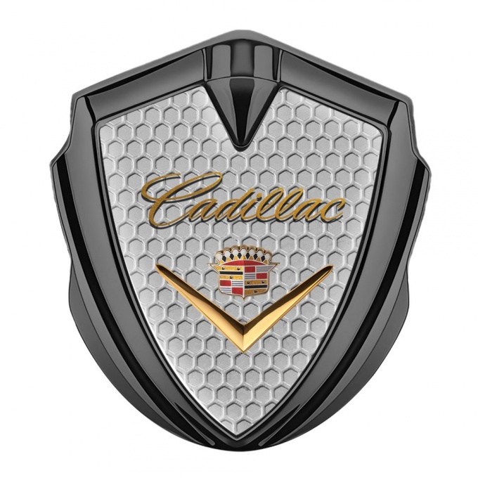 Cadillac Emblem Logo Schriftzug Aufkleber Graphit Tonfarbe Wabeneffekt Design 