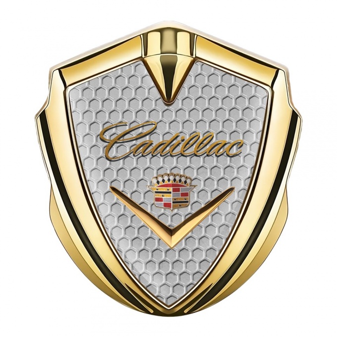 Cadillac Emblem Logo Schriftzug Aufkleber Goldtonfarbe Wabeneffekt Design