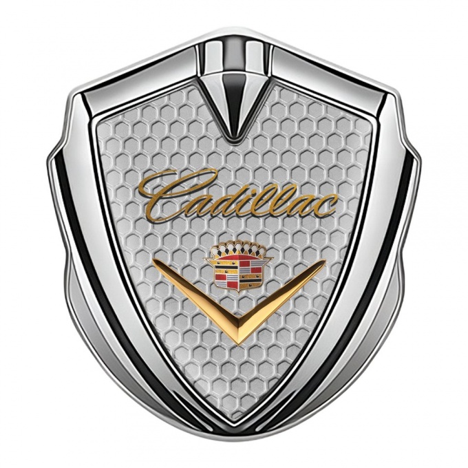 Cadillac Emblem Logo Schriftzug Aufkleber Silbertonfarbe Wabeneffekt Design