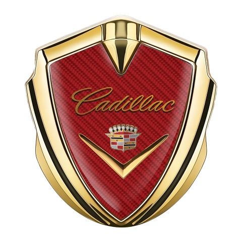 Cadillac 3D Car Metal Emblem Gold Red Carbon Design