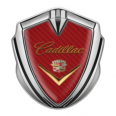 Cadillac Emblem Abzeichen Silbertonfarbe Rote Carbon Design