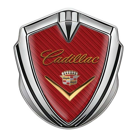 Cadillac 3D Car Metal Emblem Silver Red Carbon Design