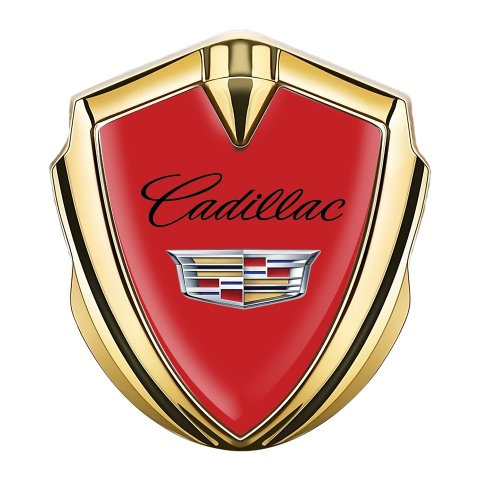 Cadillac Metal Emblem Self Adhesive Gold Red Color Logo