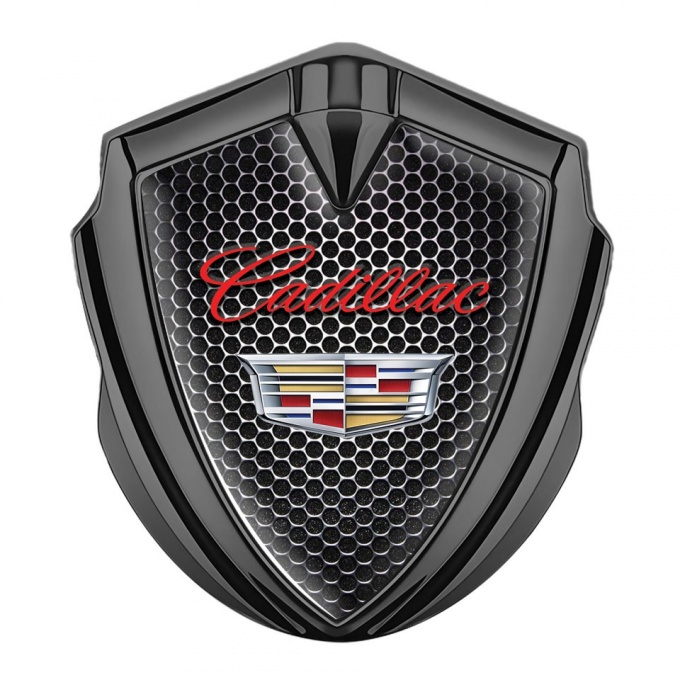 Cadillac Seitenflugel Emblem Aufkleber Graphit Tonfarbe Perforierter Stahl mit Rote logo 