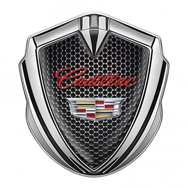 Cadillac Seitenflugel Emblem Aufkleber Silbertonfarbe Perforierter Stahl mit Rote logo