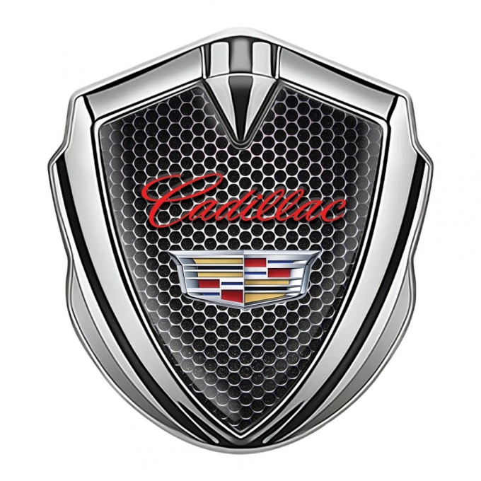 Cadillac Seitenflugel Emblem Aufkleber Silbertonfarbe Perforierter Stahl mit Rote logo