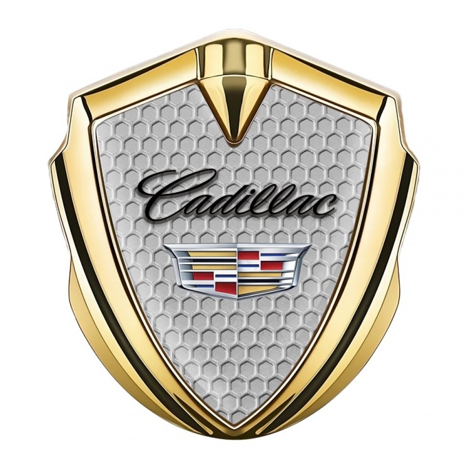 Cadillac Trunk Emblem Self Adhesive Gold Grey Hexagon