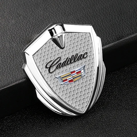 Cadillac Trunk Emblem Self Adhesive Silver Grey Hexagon