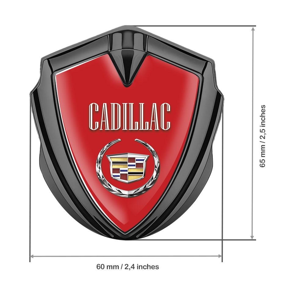 Cadillac Fender Emblem Badge Graphite Red Color Edition | Metal Emblems ...