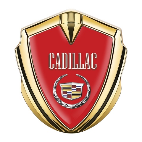 Cadillac Fender Emblem Badge Gold Red Color Edition
