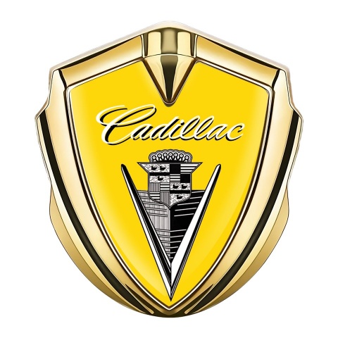 Cadillac Metal Emblem Self Adhesive Gold Yellow Black Logo