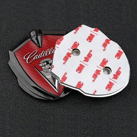 Cadillac Fender Metal Emblem Badge Graphite Red Carbon Design