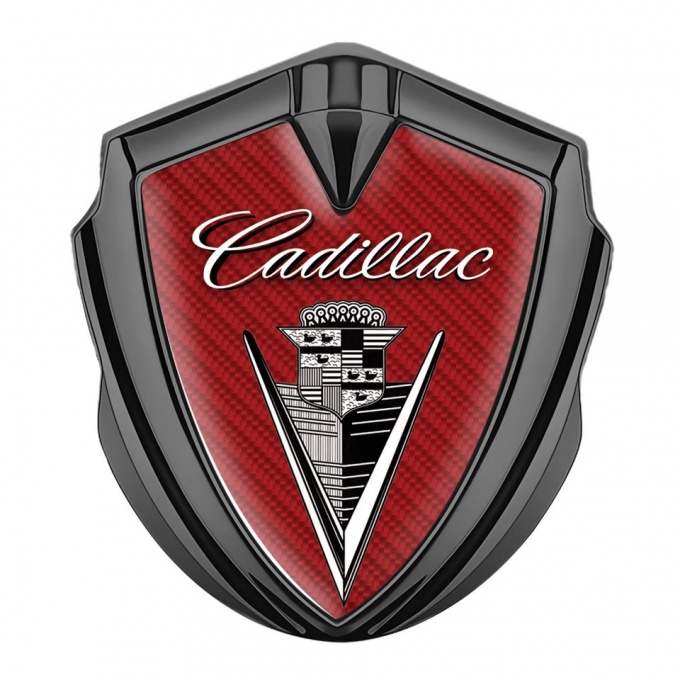 Cadillac Fender Metal Emblem Badge Graphite Red Carbon Design