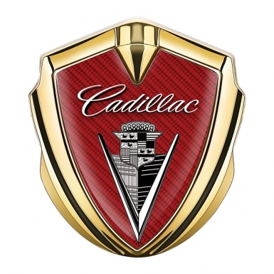 Cadillac Fender Metal Emblem Badge Gold Red Carbon Design