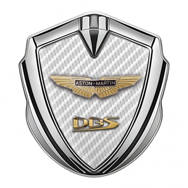 Aston Martin Fender Emblem Badge Silver White Carbon Design