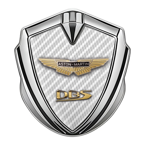 Aston Martin Fender Emblem Badge Silver White Carbon Design