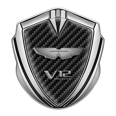 Aston Martin 3D Car Metal Emblem Silver Carbon Edition