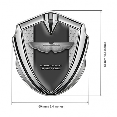 Aston Martin Fender Emblem Badge Silver Grey Hex Design