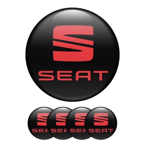 Seat Sticker Wheel Center Hub Cap Black With Red Logo