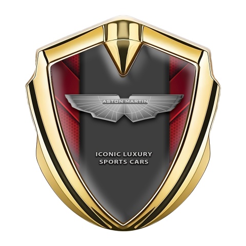 Aston Martin Fender Emblem Badge Gold Red Hex Lines Luxury Edition