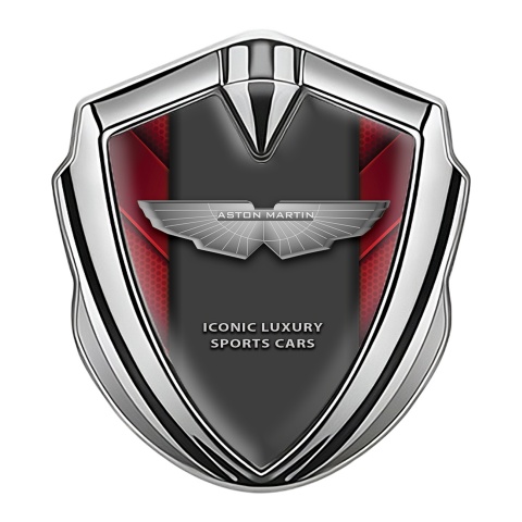 Aston Martin Fender Emblem Badge Silver Red Hex Lines Luxury Edition