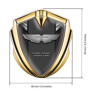 Aston Martin 3D Car Metal Emblem Gold White Grey Lines Design