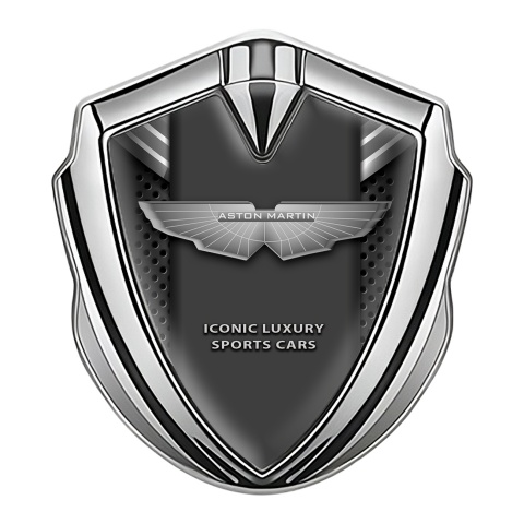 Aston Martin 3D Car Metal Emblem Silver White Grey Lines Design