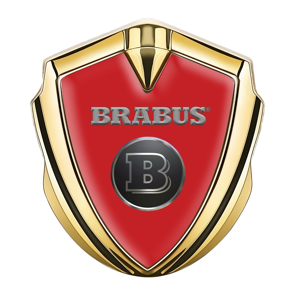 Mercedes Brabus Fender Emblem Badge Gold Red Shield Edition, Metal Emblems, Accessories