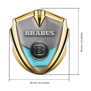 Mercedes Brabus 3D Car Metal Emblem Gold Metal Aqua Blue Edition
