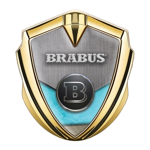 Mercedes Brabus 3D Car Metal Emblem Gold Metal Aqua Blue Edition