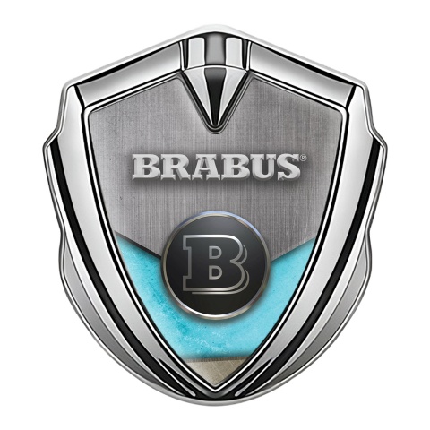 Mercedes Brabus 3D Car Metal Emblem Silver Metal Aqua Blue Edition