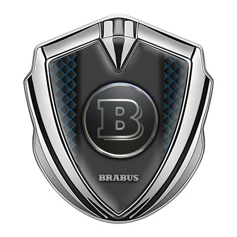 Mercedes Brabus Trunk Metal Emblem Silver Blue Grid Edition