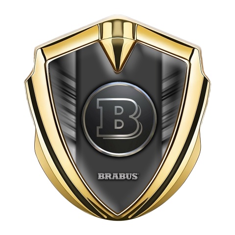Mercedes Brabus 3D Car Metal Emblem Gold Grey Stripes Design