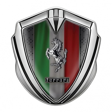 Ferrari Metal Emblem Self Adhesive Silver Italian Flag Edition