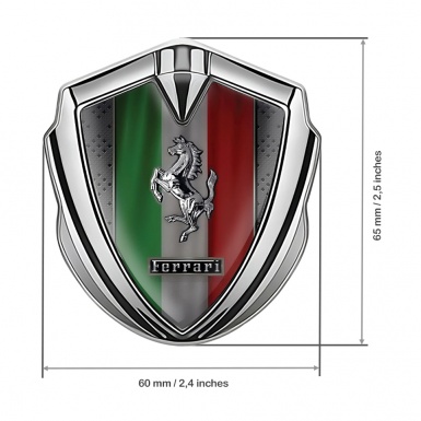 Ferrari Metal Emblem Self Adhesive Silver Italian Flag Edition