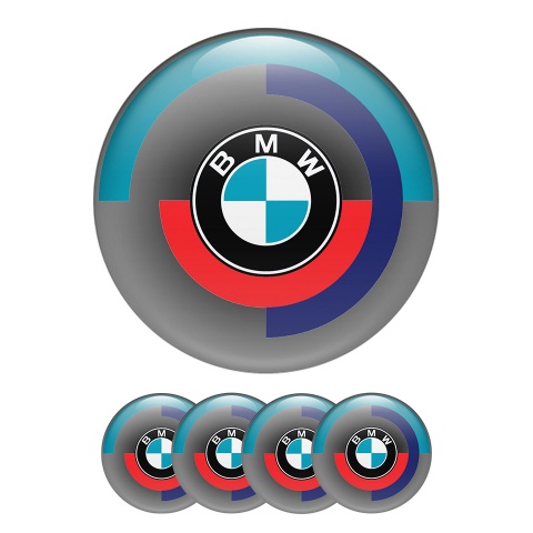 BMW Domed Stickers Wheel Center Cap Grey 1970