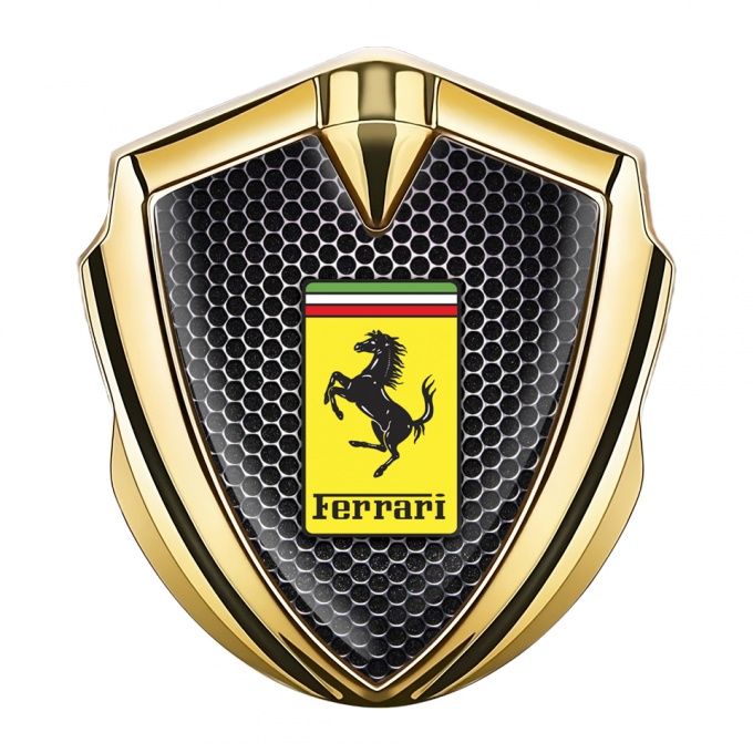 Ferrari Bodyside Badge Self Adhesive Gold Dark Hexagon Design