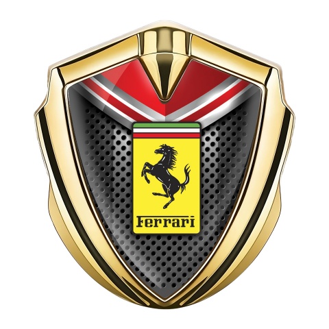 Ferrari Bodyside Emblem Gold Grey Grid Rectangle Logo Design