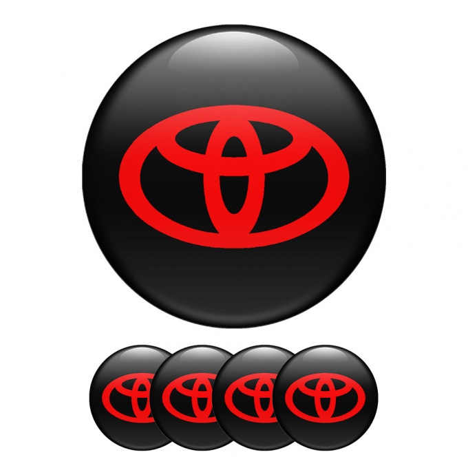 Toyota Domed Stickers Wheel Center Cap Blck And Red 