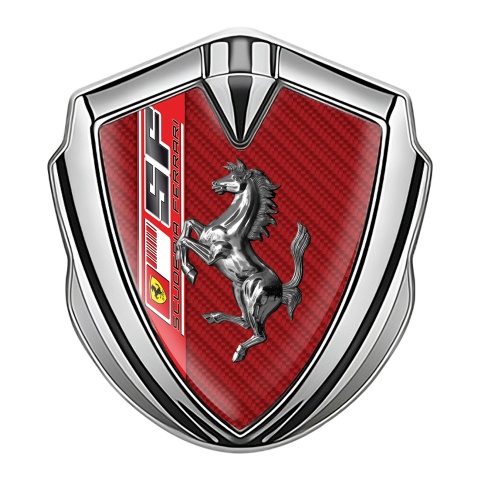 Ferrari 3D Car Metal Emblem Silver Red Carbon Scuderia Edition