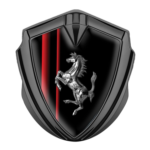 Ferrari Metal Emblem Self Adhesive Graphite Red Stripes Chromed Logo
