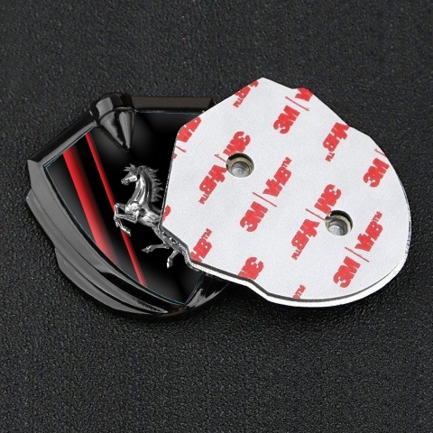 Ferrari Metal Emblem Self Adhesive Graphite Red Stripes Chromed Logo