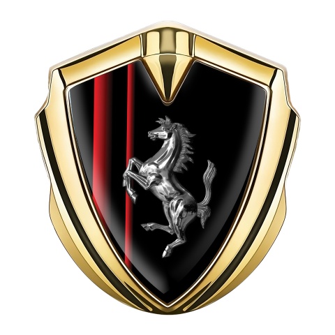Ferrari Metal Emblem Self Adhesive Gold Red Stripes Chromed Logo