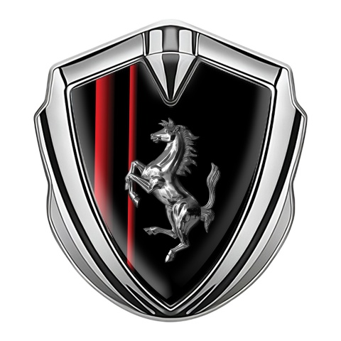 Ferrari Metal Emblem Self Adhesive Silver Red Stripes Chromed Logo