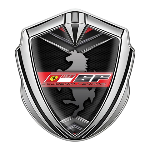 Ferrari Fender Metal Emblem Badge Silver Mesh Scuderia Design