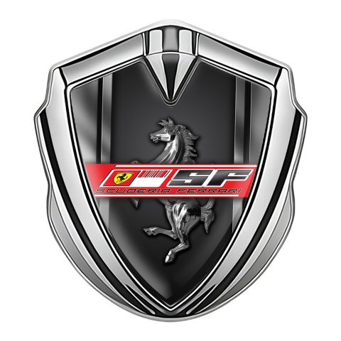 Ferrari Trunk Emblem Badge Silver Black Scuderia Logo Design