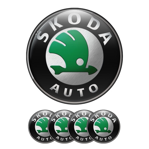 Skoda Domed Stickers Wheel Center Cap Badge Green Logo 