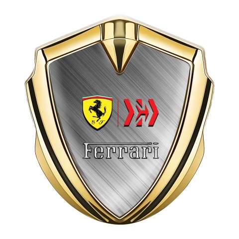Ferrari 3D Car Metal Emblem Gold Brushed Metal Yellow Shield