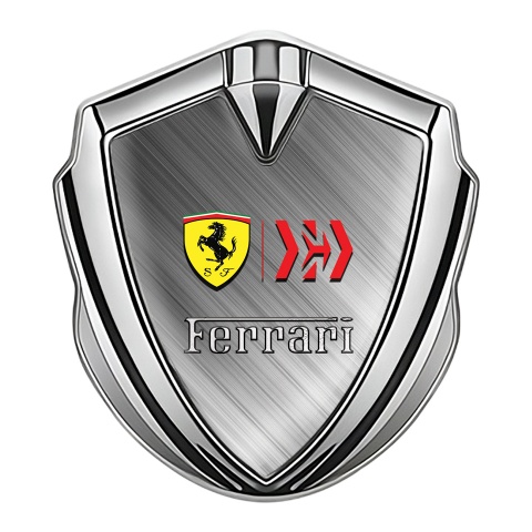 Ferrari 3D Car Metal Emblem Silver Brushed Metal Yellow Shield