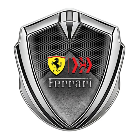 Ferrari Trunk Emblem Badge Silver Grey Hexagon Edition
